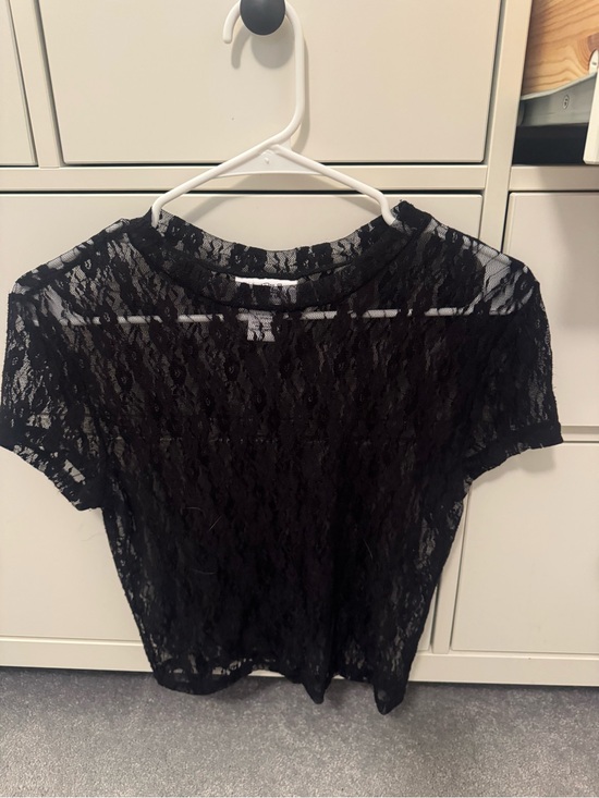 just polly Tops - Black Lace Short Sleeve Sheer Top